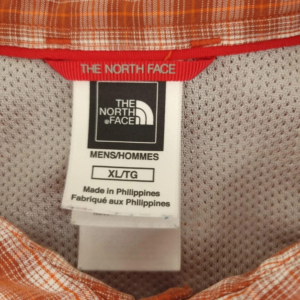The North Face Shirt Mens XL Orange Plaid Short Sleeve Button Up Outdoor Hiking